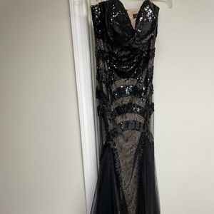 Black Strapless Sequin Gown